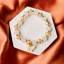 White Beaded Bracelet with Butterfly Charm